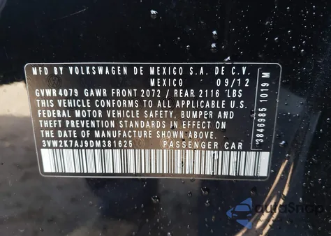 2013 Volkswagen Jetta 2.0L S из США, поврежденный, VIN 3VW2K7AJ9DM381625